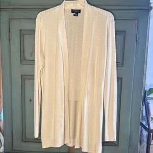 EUC Liz Claiborne Cream Cardigan Sweater Lightweight Knit Open Front